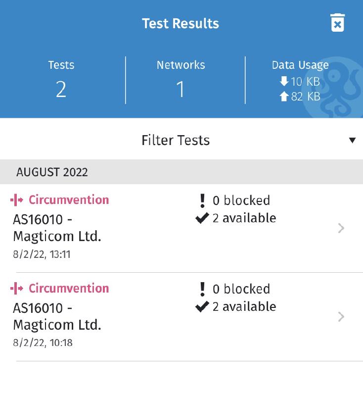 Test results page Test results page